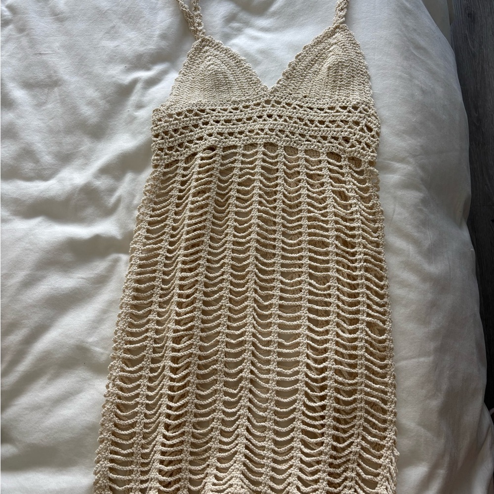 Elegant Cream Crochet Swim Cover-Up
